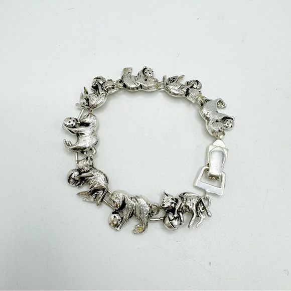 Silver Tone Linked Playing Cats Statement Bracelet - Picture 6 of 6